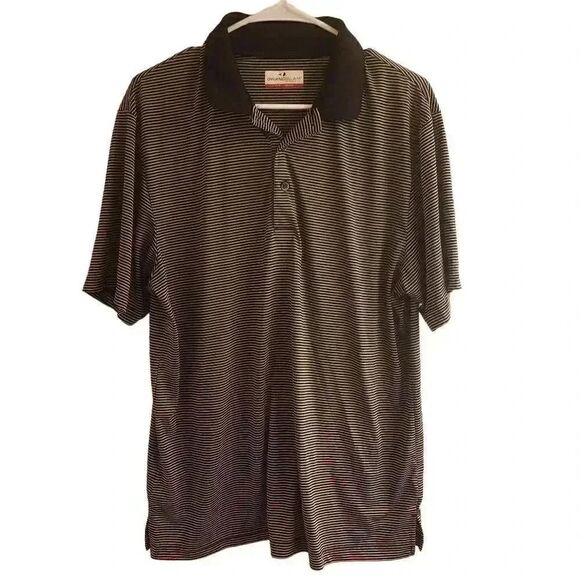 Grand Slam Golf Men's Black/White Striped Short Sleeve Polo Shirt - Picture 1 of 9